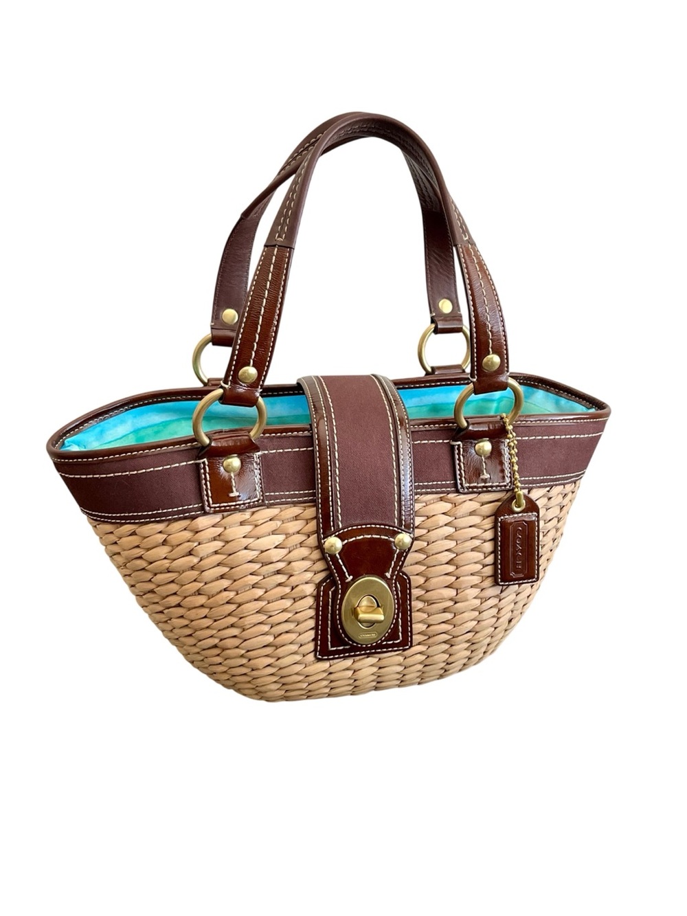Vintage Coach Legacy Natural Woven Straw Espresso Basket Shoulder Bag